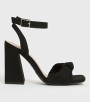 New Look Black Suedette Knot 2 Part Block Heel Sandals